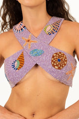 Seahorse Co ord Criss Cross Top - Purple - Oceanus Swimwear
