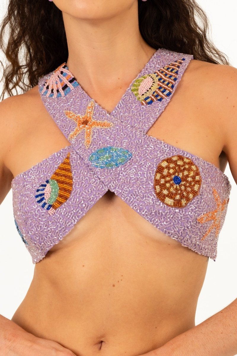 Seahorse Co ord Criss Cross Top - Purple - Oceanus Swimwear
