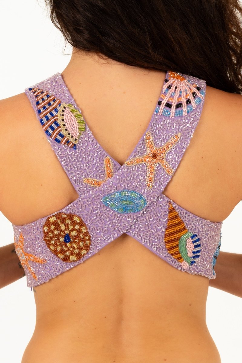 Seahorse Co ord Criss Cross Top - Purple - Oceanus Swimwear