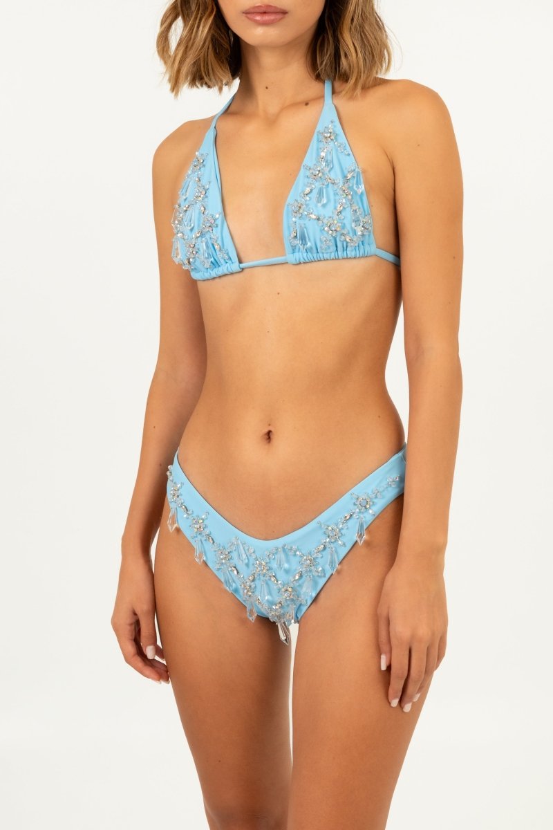 Calliope Luxury Crystal Bikini Bottom Aqua & White