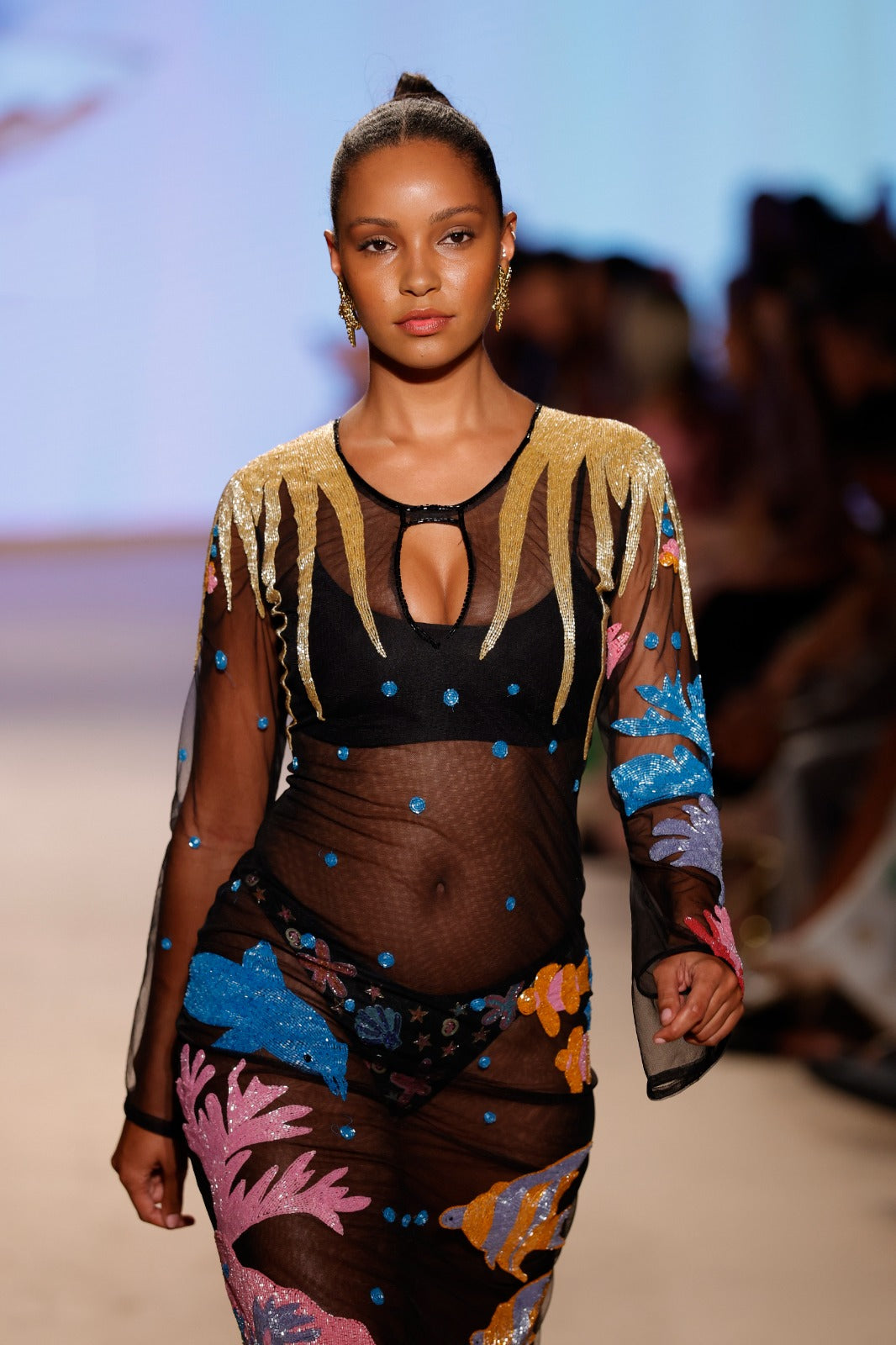 Palazzo Sheer Black Beaded Dress