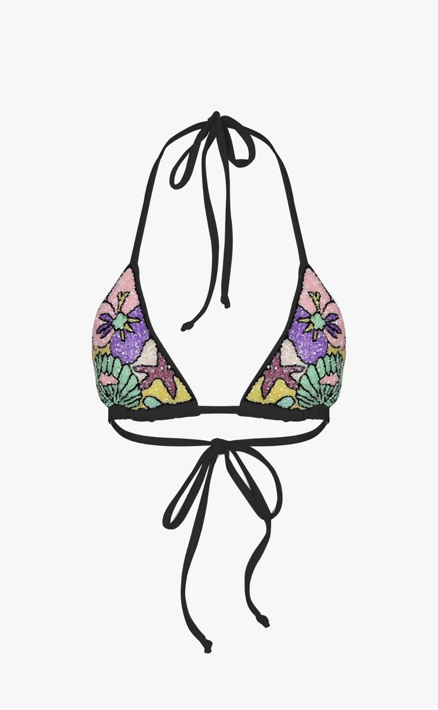 Talia Hand Embroidered White Base Bikini Top