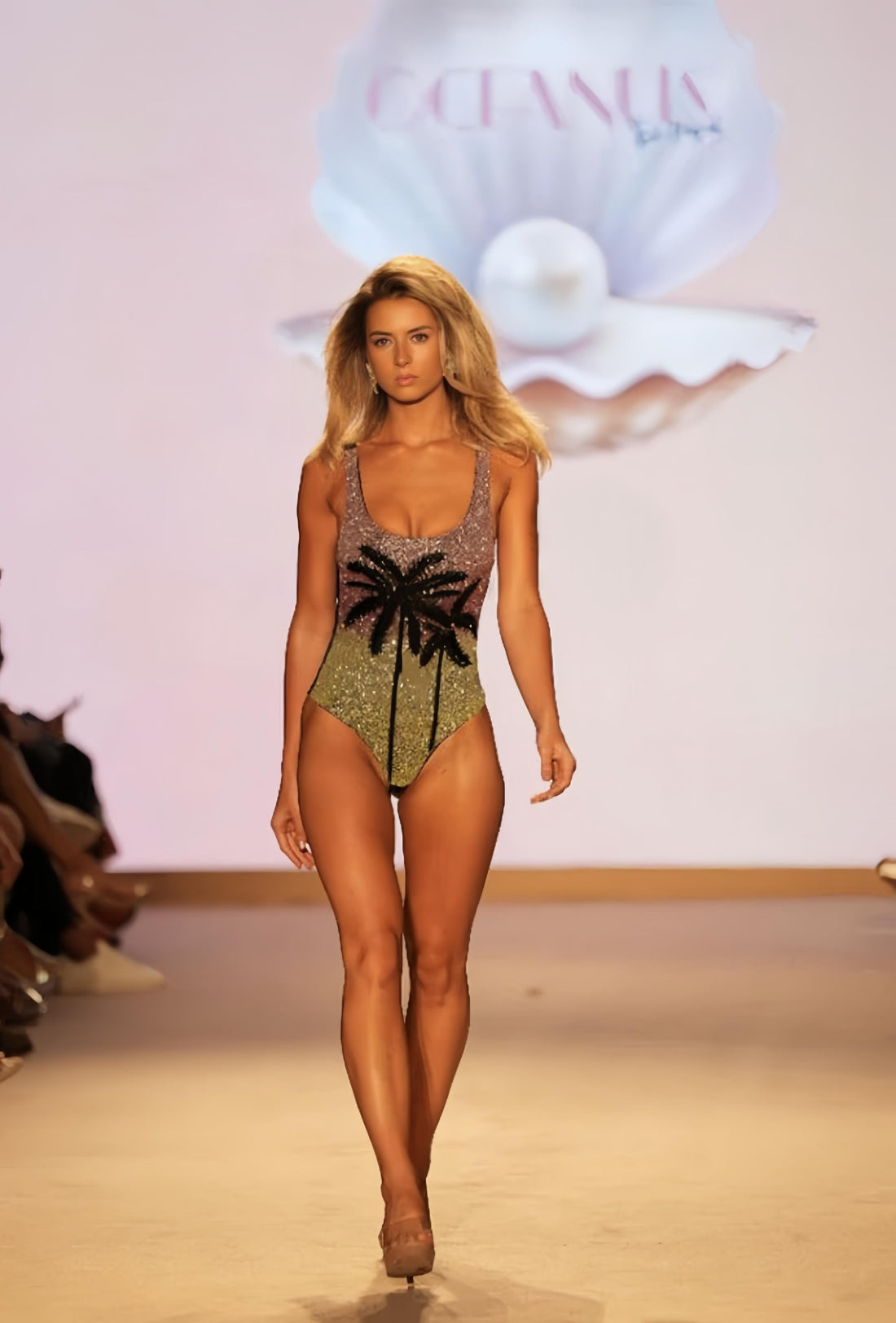 Palm Dusk Scoop Swimsuit Black Plam Tree