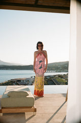 Dolphin Sunset Ombré Hand Beaded Maxi Dress