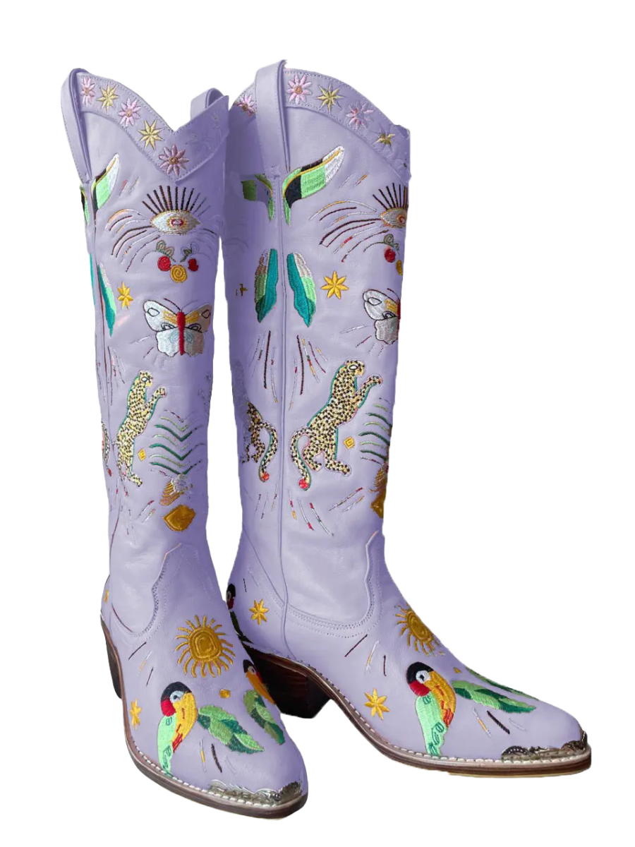 Willow Embroidered Violet Leather Boots