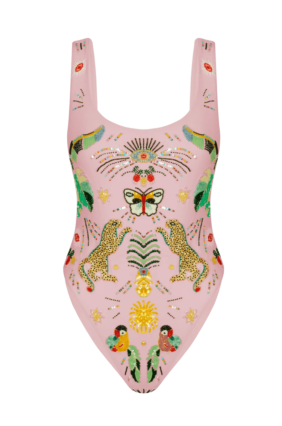 Willow Hand Embroidered Pink Swimsuit - Pack Shot  | Oceanus Swimwear