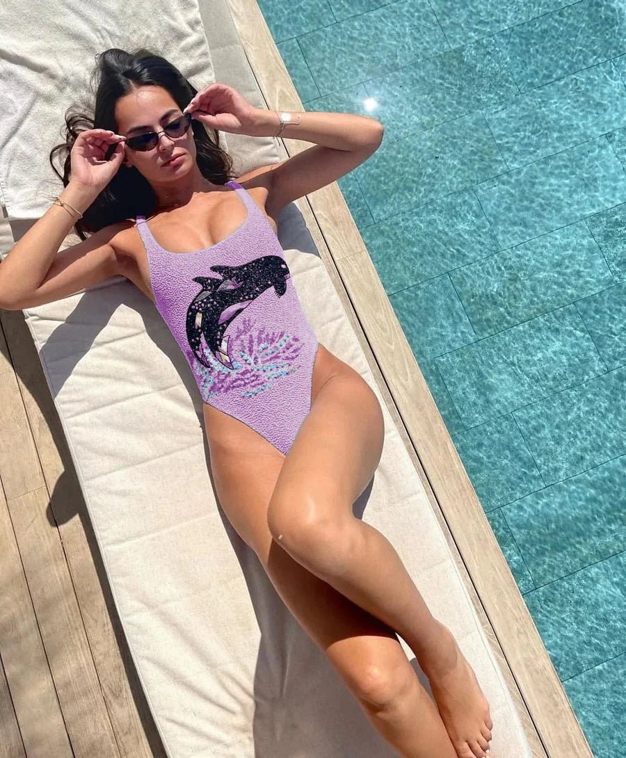 Marina Vintage Neckline Swimsuit - Purple