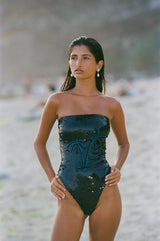 Chrissy Hand Embroidered Sequin Swimsuit Black - Oceanus Swimwear
