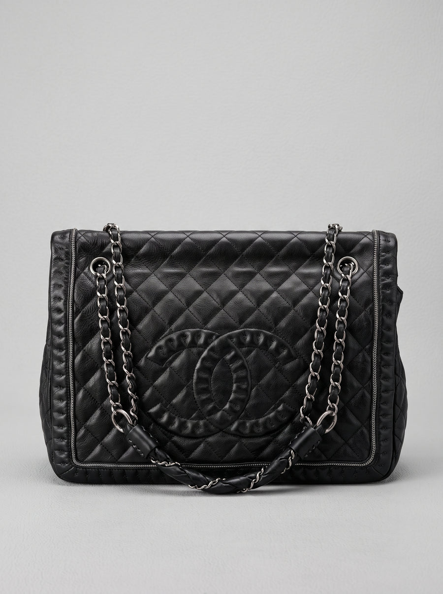 Chanel Black Small Quilted Calfskin Istanbul Accordion Flap Leather Pony-style calfskin