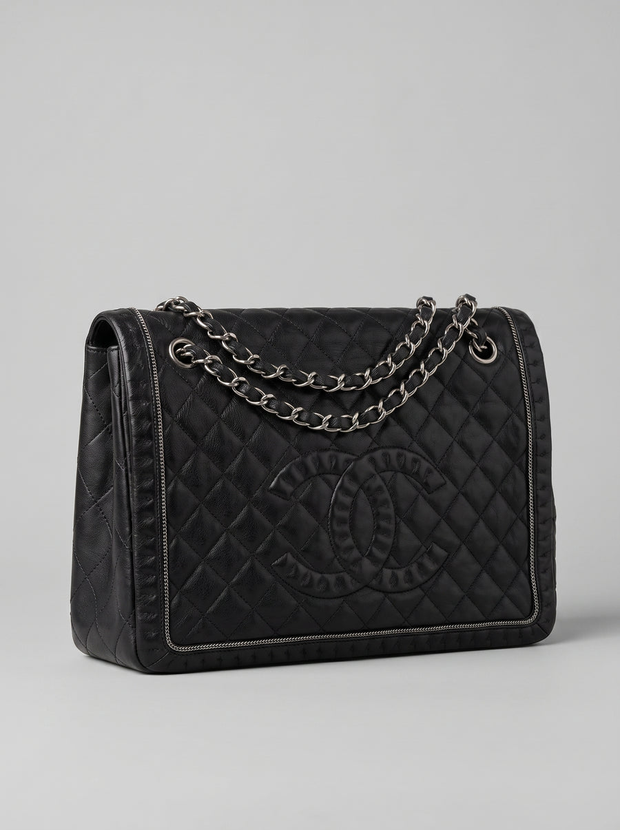 Chanel Black Small Quilted Calfskin Istanbul Accordion Flap Leather Pony-style calfskin