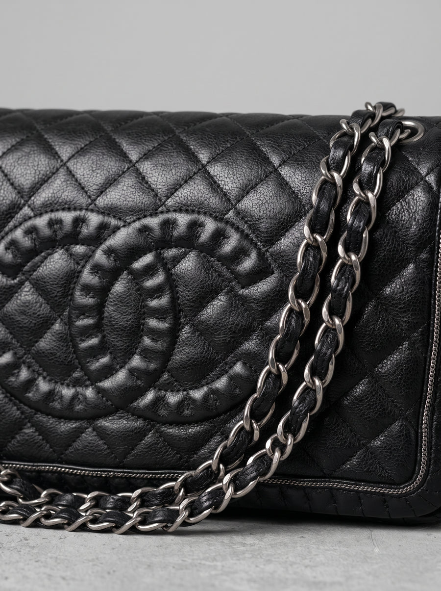 Chanel Black Small Quilted Calfskin Istanbul Accordion Flap Leather Pony-style calfskin