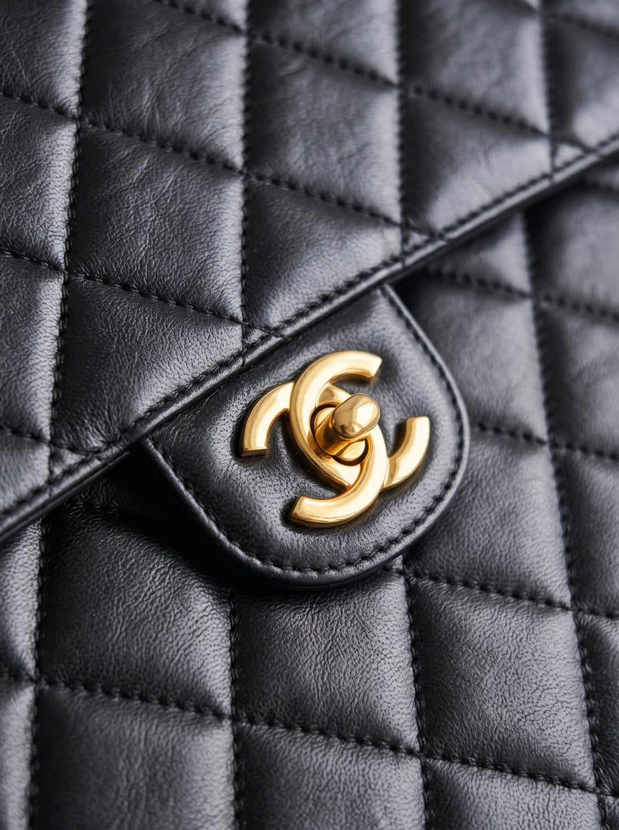 Vintage Chanel Classic Double Flap in black lambskin with gold hardware