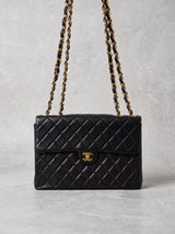 Vintage Chanel Classic Double Flap in black lambskin with gold hardware