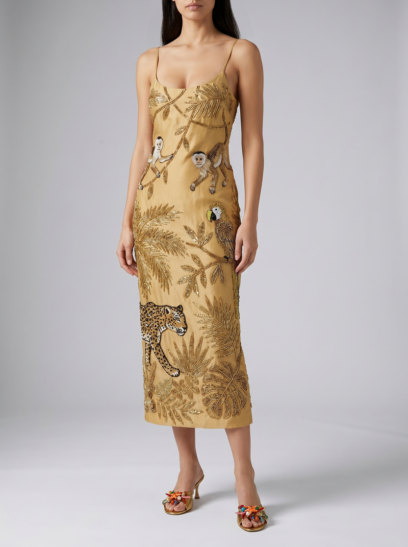 Zola Gold Midi Strap Dress
