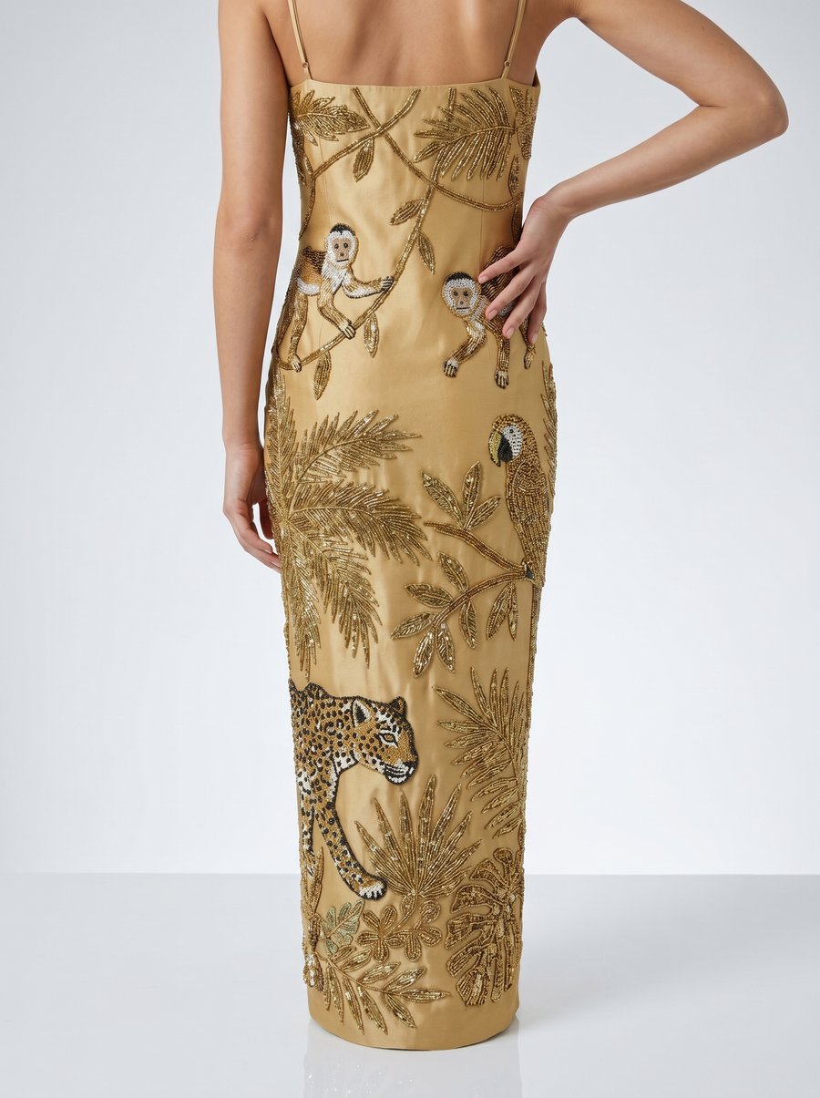Zola Gold Midi Strap Dress