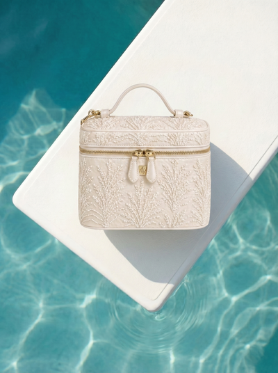 Bridal Coral White Hand-Embroidered Vanity Bag