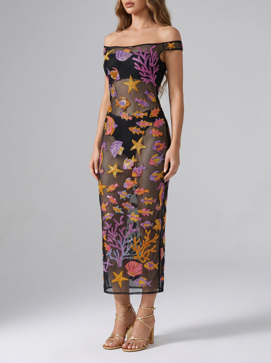 Coraline Black Sheer Maxi Dress