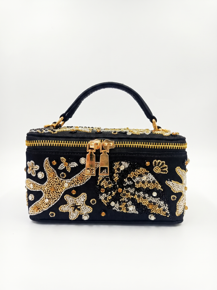 Selene Black Tiny Vanity Embroidered Leather Bag