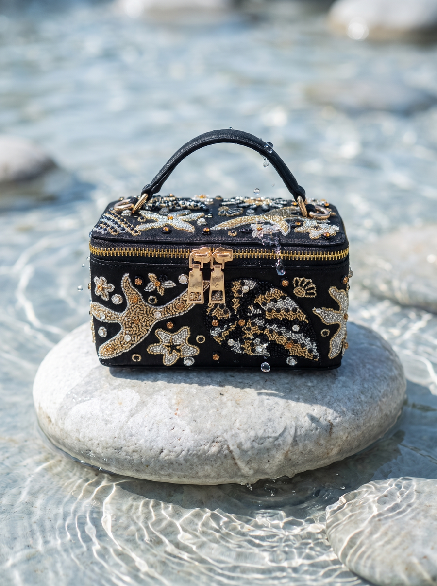 Selene Black Tiny Vanity Embroidered Leather Bag