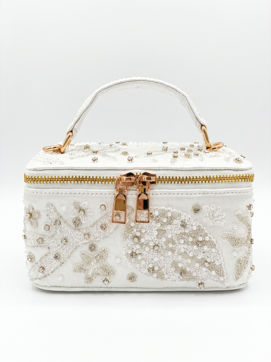 Selene White Tiny Vanity Embroidered Leather Bag