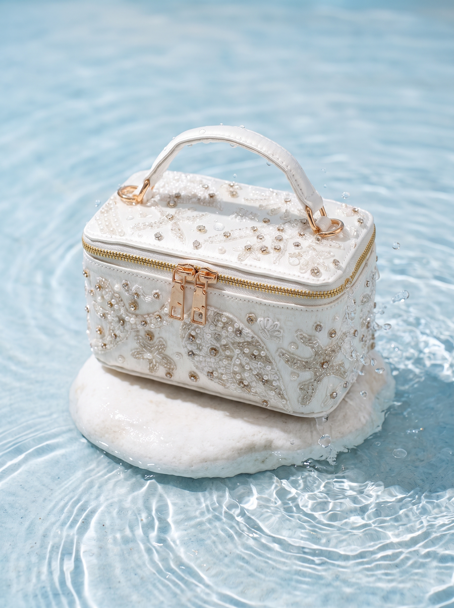 Selene White Tiny Vanity Embroidered Leather Bag