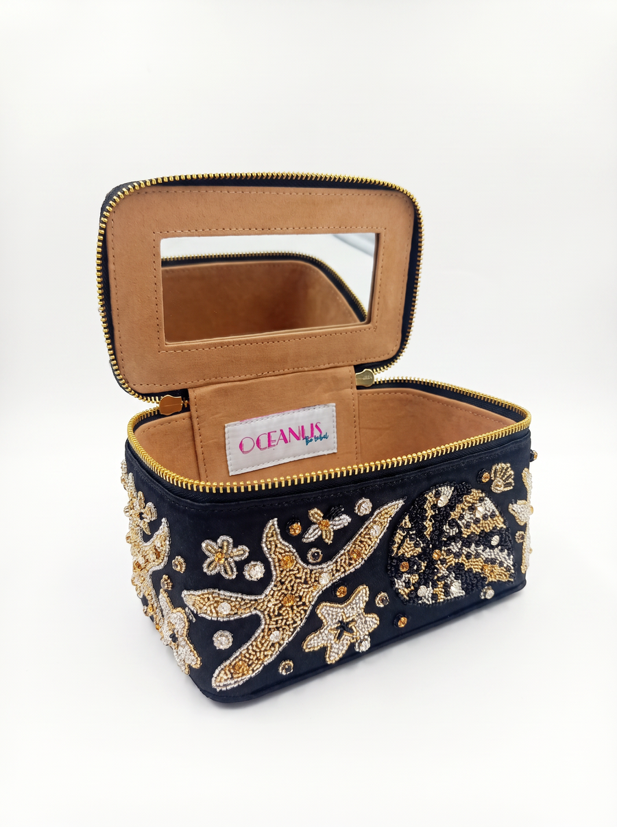 Selene Black Tiny Vanity Embroidered Leather Bag