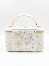 Selene White Tiny Vanity Embroidered Leather Bag