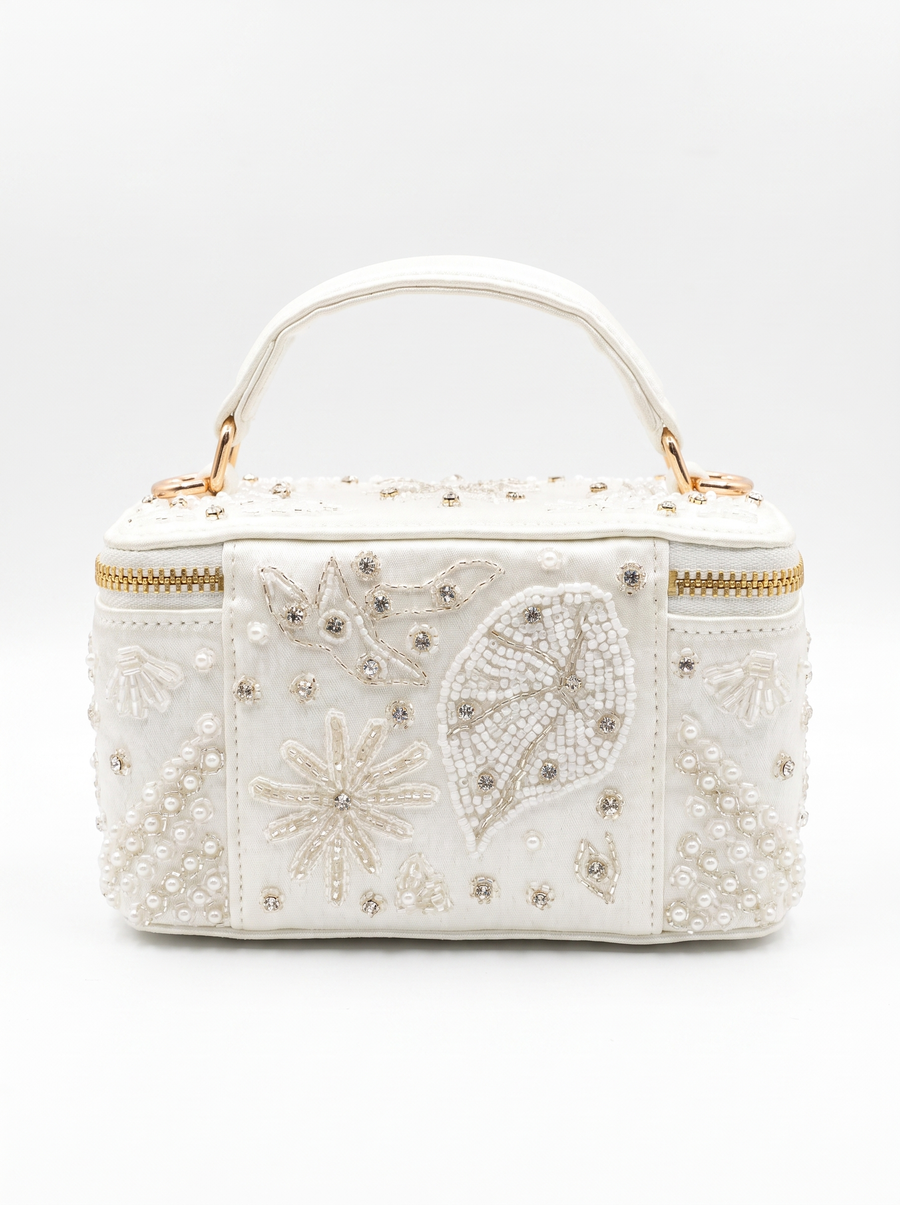 Selene White Tiny Vanity Embroidered Leather Bag