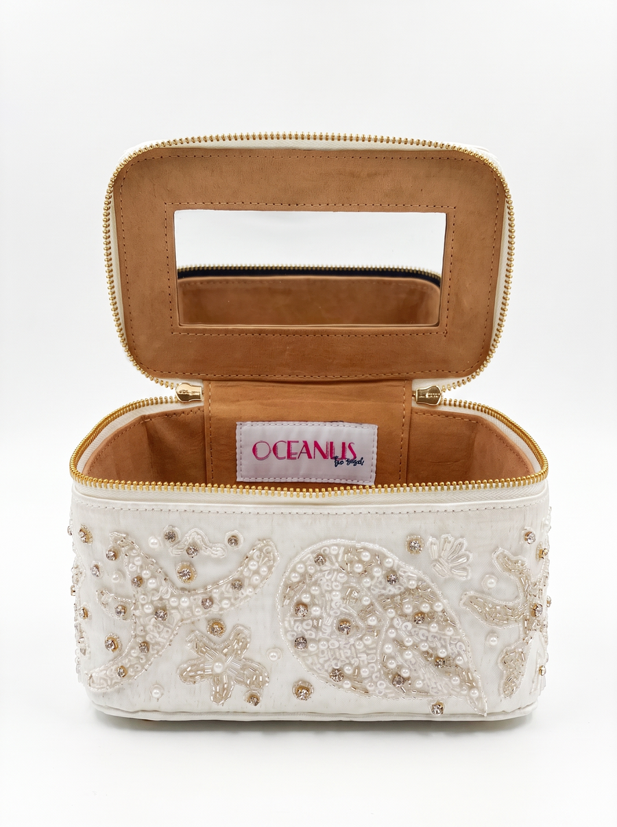 Selene White Tiny Vanity Embroidered Leather Bag