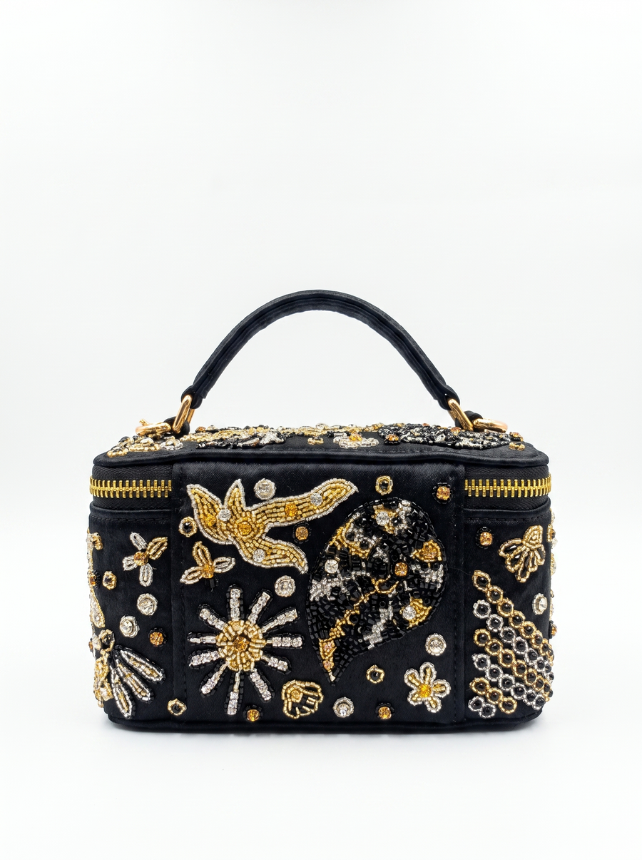 Selene Black Tiny Vanity Embroidered Leather Bag