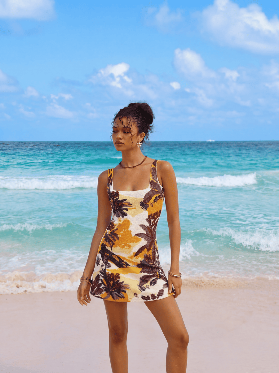 Kulani Kinis x Oceanus Golden Sunset Beaded Mini Dress