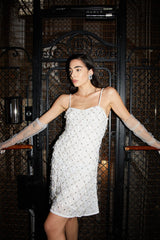 Arabella Hand Beaded Crystal Dress White - Oceanus Swimwear
