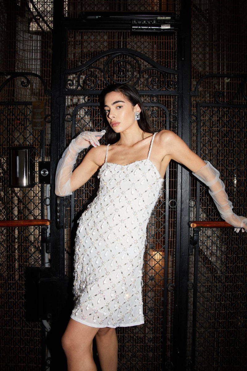 Arabella Hand Beaded Crystal Dress White