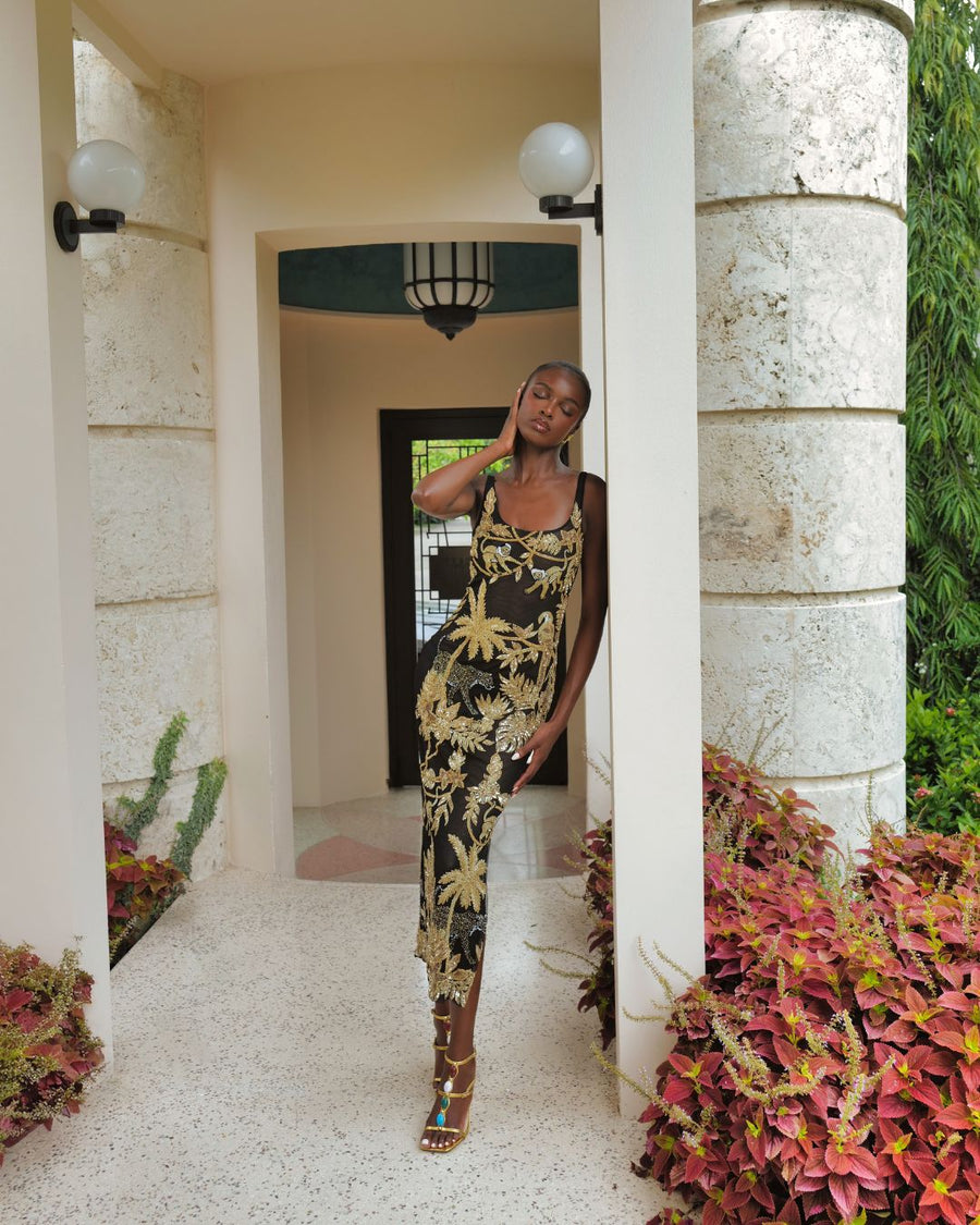 Tropica Black Gold Mesh Maxi Dress
