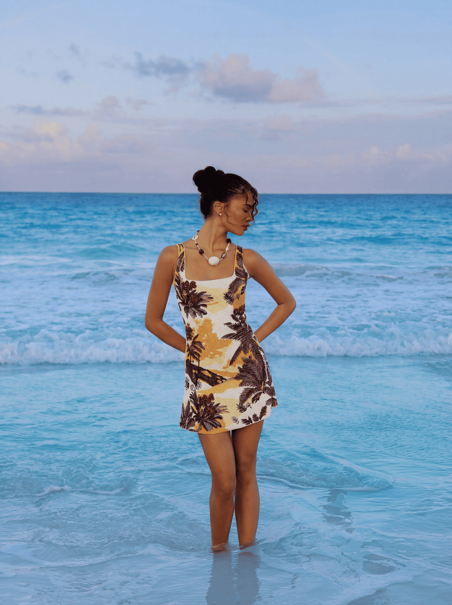 Kulani Kinis x Oceanus Golden Sunset Beaded Mini Dress