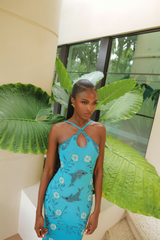 Dolphin Aqua Halterneck Maxi Dress
