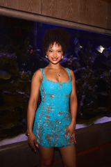 Azure Reef Blue Hand-Beaded Mini Dress
