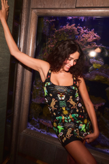 Aurelia Embroidered Luxury Mini Dress Black