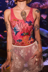 Pink Coastal Fish Beaded Swimsuit in Swimsuit