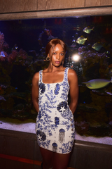 Electra Reef Navy and White Hand Beaded Mini Dress