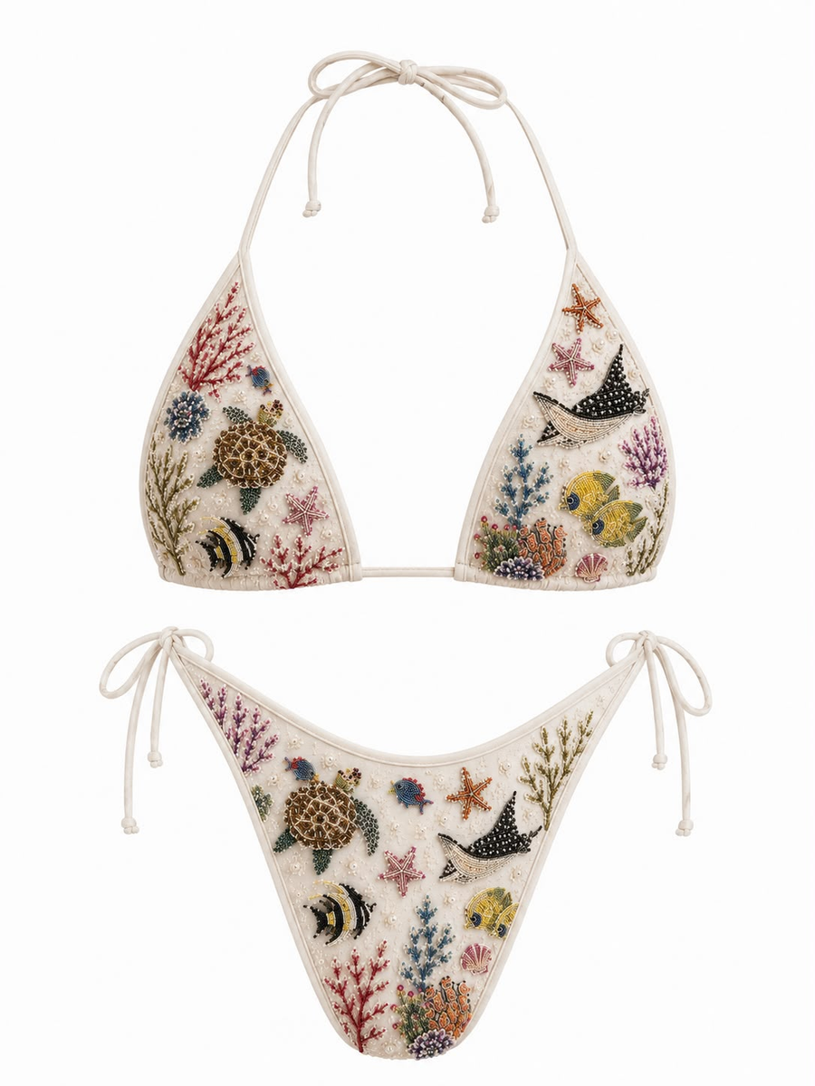 Manta Ray and Turtle Multi color Bikini Bottom