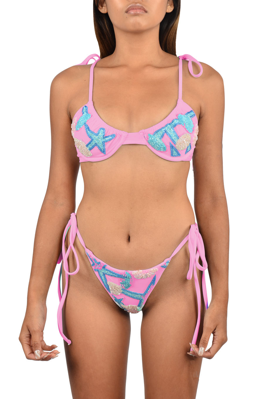 Bethanie Hand Embroidered Self-Tie Straps Bikini