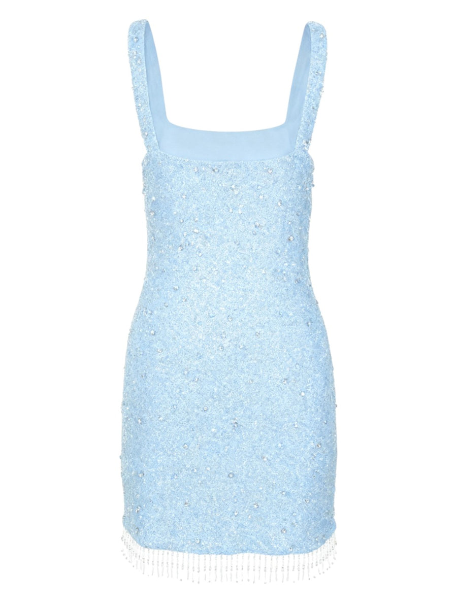 Posy Beaded Tasseled Mini Dress in Blue