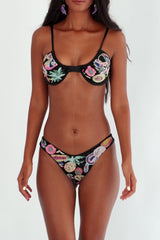 Fruit Hand beaded Underwire Bikini Black in 360 degree view