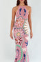 Pearl Halter Crochet Maxi Dress Multi Coloured