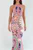 A 360 degree view of Pearl Halter Crochet Maxi Dress in Multi Coloured 