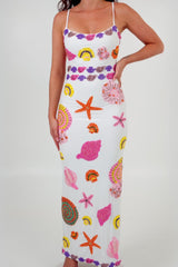New York Strapped Dress in White – White shell strapped long dress – Oceanus Swimwear