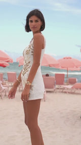 Ocean Treasure White and Gold Beaded Mini Dress