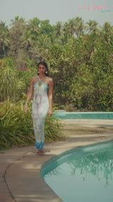 Lobster Hand Beaded Maxi Dress Blue