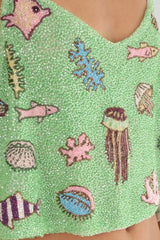 SEA Hand Beaded TOP GREEN in 360 degree view